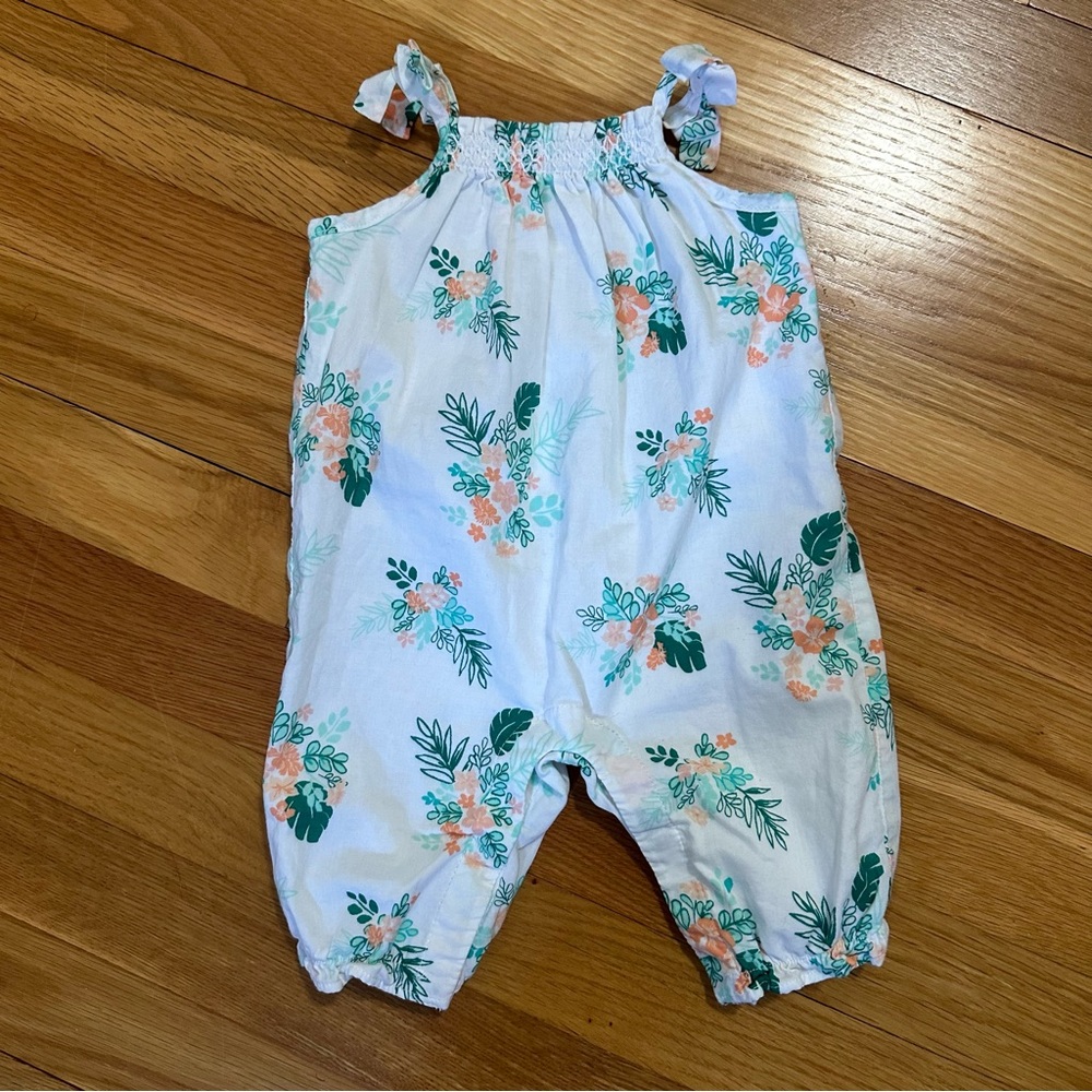 Baby Romper by Janie and Jack 0-3 Months Palm Floral Smocked Jumpsuit Tropical
